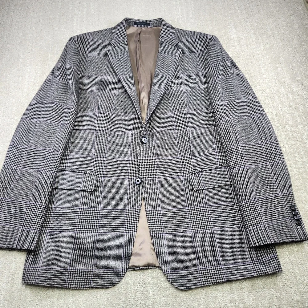Vintage Ralph Lauren Blazer Men 44L Glen Plaid Tweed Sport Coat Wool Gray